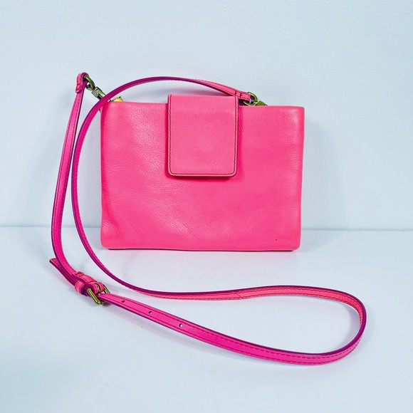 Fossil Neon Pink Genuine Leather Crossbody Purse Wristlet - Picture 1 of 7
